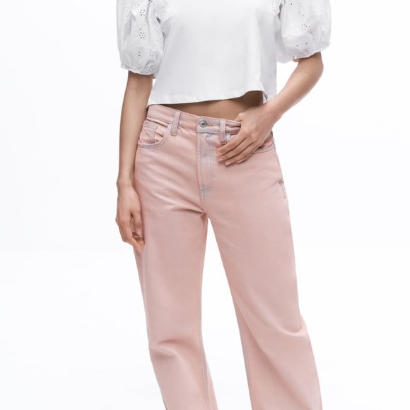 Zara Raw Hem Flare Pink Blue Acid Wash Mid Rise Jeans Denim Y2K 90s Size 6 - Picture 14 of 14